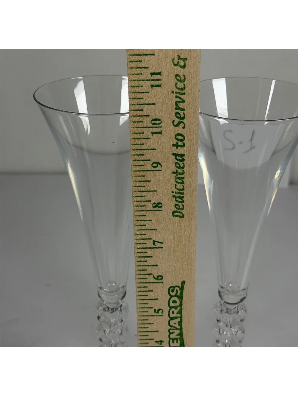 Set of 2 Clear Glass Champagne Flutes with Stacked Heart Stems - S-1
